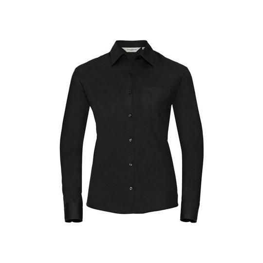 [1000202025] (R-936F-0) Ladies' Long Sleeve Classic Pure Cotton Poplin Shirt [Z936F] (XS, Black)