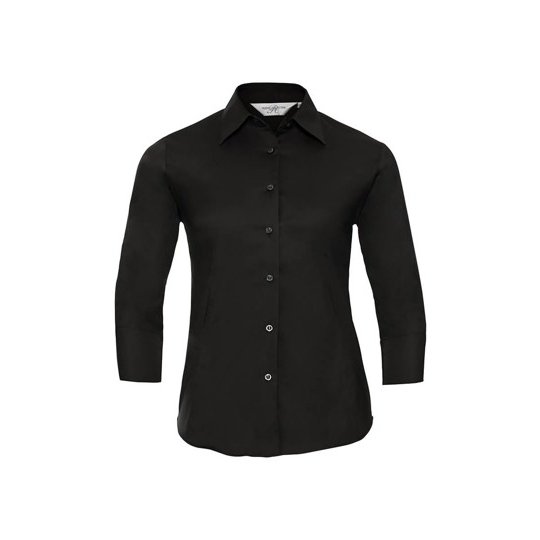 [1000202324] (R-946F-0) Ladies' Long Sleeve Classic Pure Cotton Poplin Shirt [Z946F] (XS, Black)