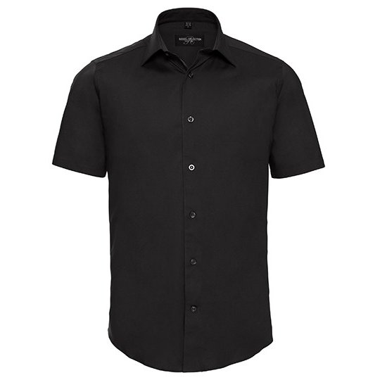 [1000202384] (R-947M-0) Men's Short Sleeve Fitted Stretch Shirt [Z947] (S (37/38), Black)