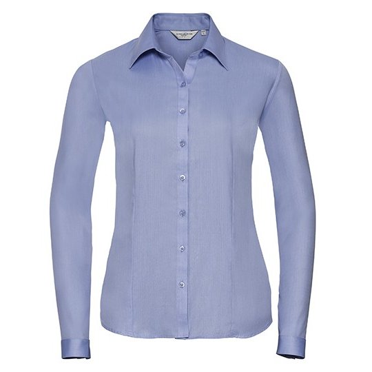 [1000203056] (R-962F-0) Ladies' Long Sleeve Tailored Herringbone Shirt [Z962F] (XS, Light Blue)