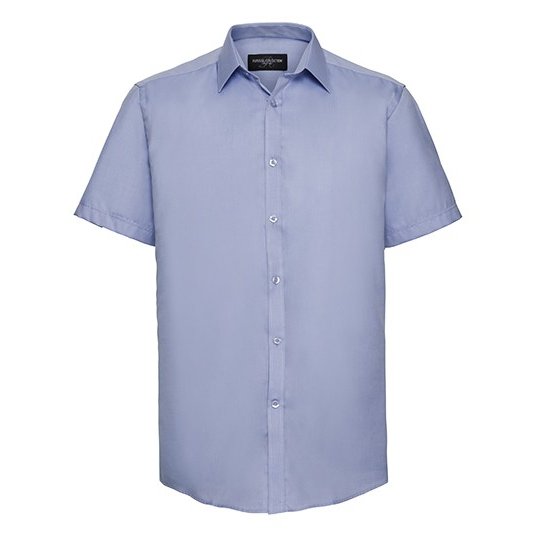 [1000203072] (R-963M-0) Men´s Short Sleeve Tailored Herringbone Shirt [Z963] (S (37/38), Light Blue)