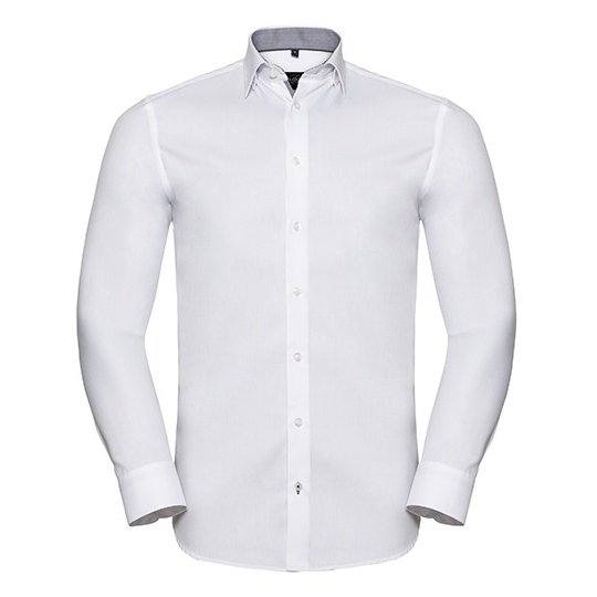 (R-964M-0) Men's Long Sleeve Tailored Contrast Herringbone Shirt [Z964]
