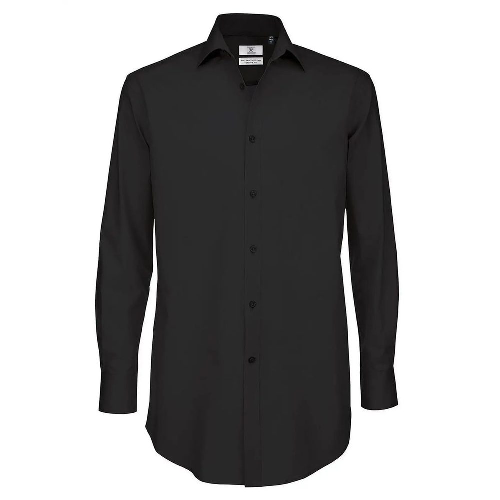[BCSMP21-BL002-3XL] (BCSMP21) Black Tie LSL /Men (3XL, Black)