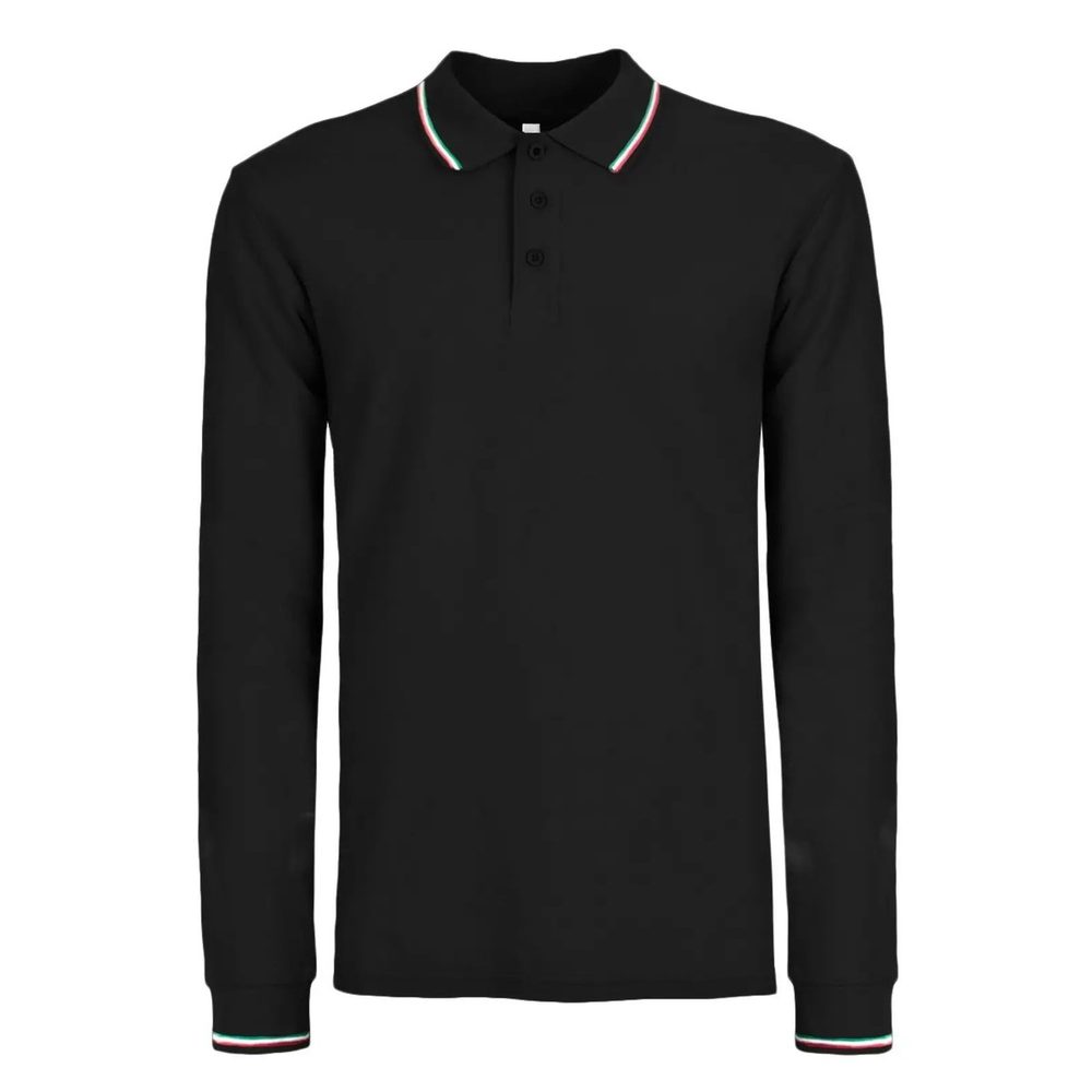 [BS211-BK+-3XL] (BS211) Polo Italy Manica lunga (3XL, Black)