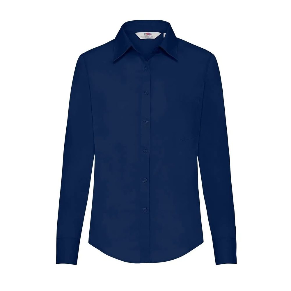 [FR650120-32-3XL] (FR650120) Ladies Poplin Shirt Long Sleeve (3XL, Navy)
