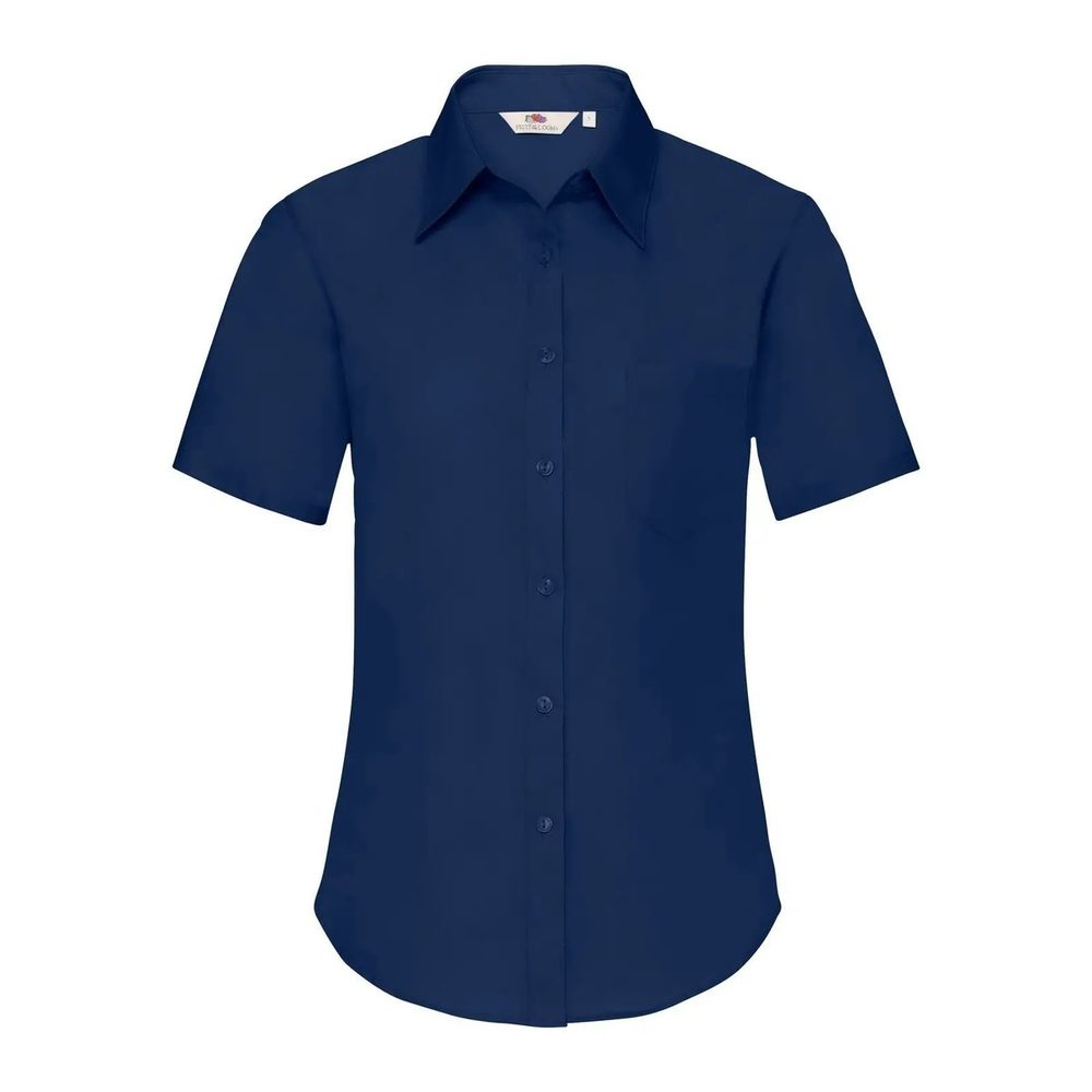 [FR650140-32-3XL] (FR650140) Ladies Poplin Shirt Short Sleeve (3XL, Navy)