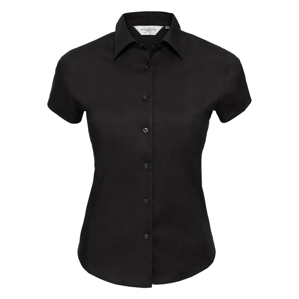 [JE947F-36-L] (JE947F) Ladies' Short Sleeve Easy Care Fitted Shirt (L, Black)