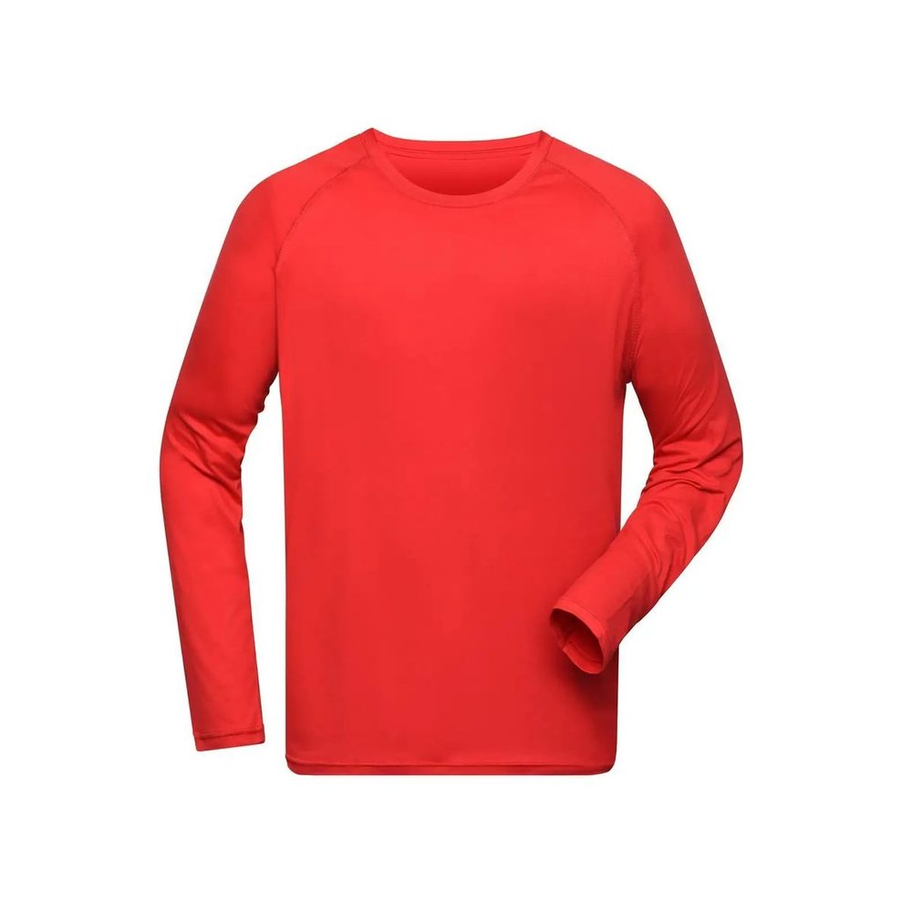 [JN522-BGRD-3XL] (JN522) Men's Sports Shirt Long-Sleeved (3XL, Bright-Red)