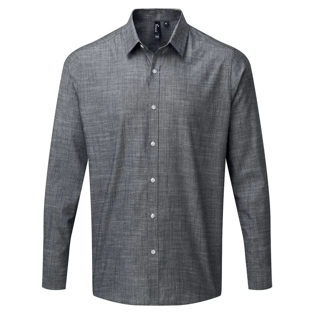 (PR245) Men's Cotton Slub Chambray Long Sleeve Shirt
