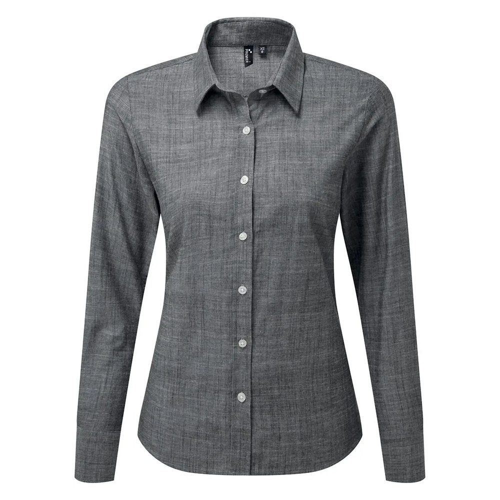 (PR345) Women's Cotton Slub Chambray Long Sleeve Shirt
