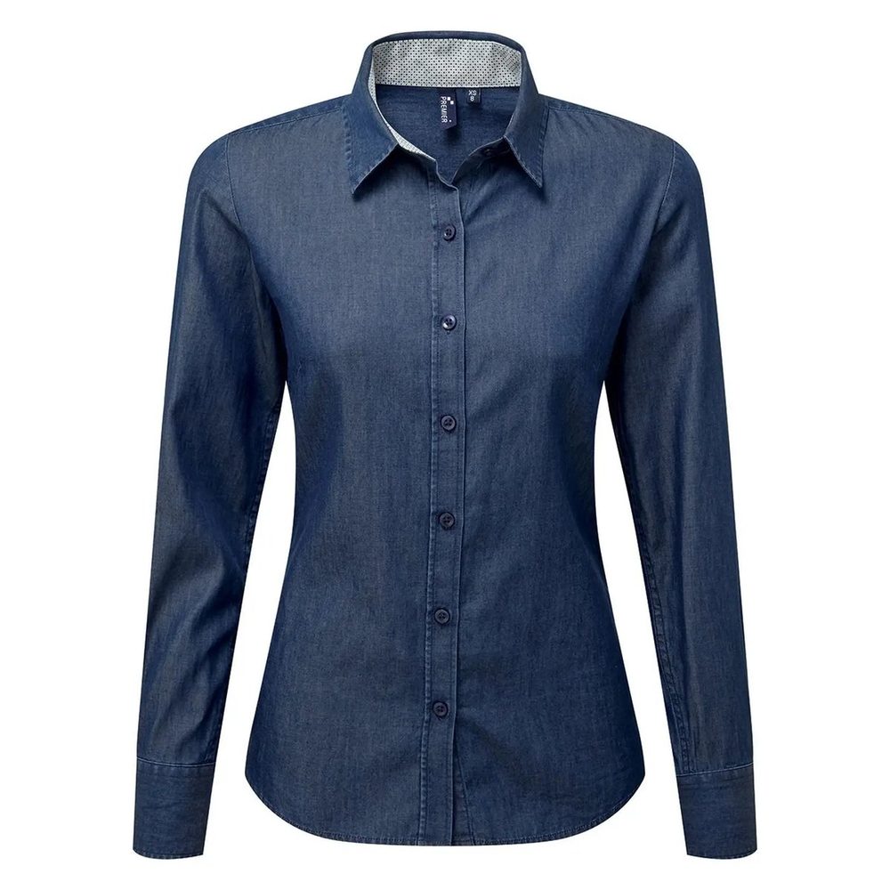 (PR359) Women's Denim-Pindot Long Sleeve Shirt