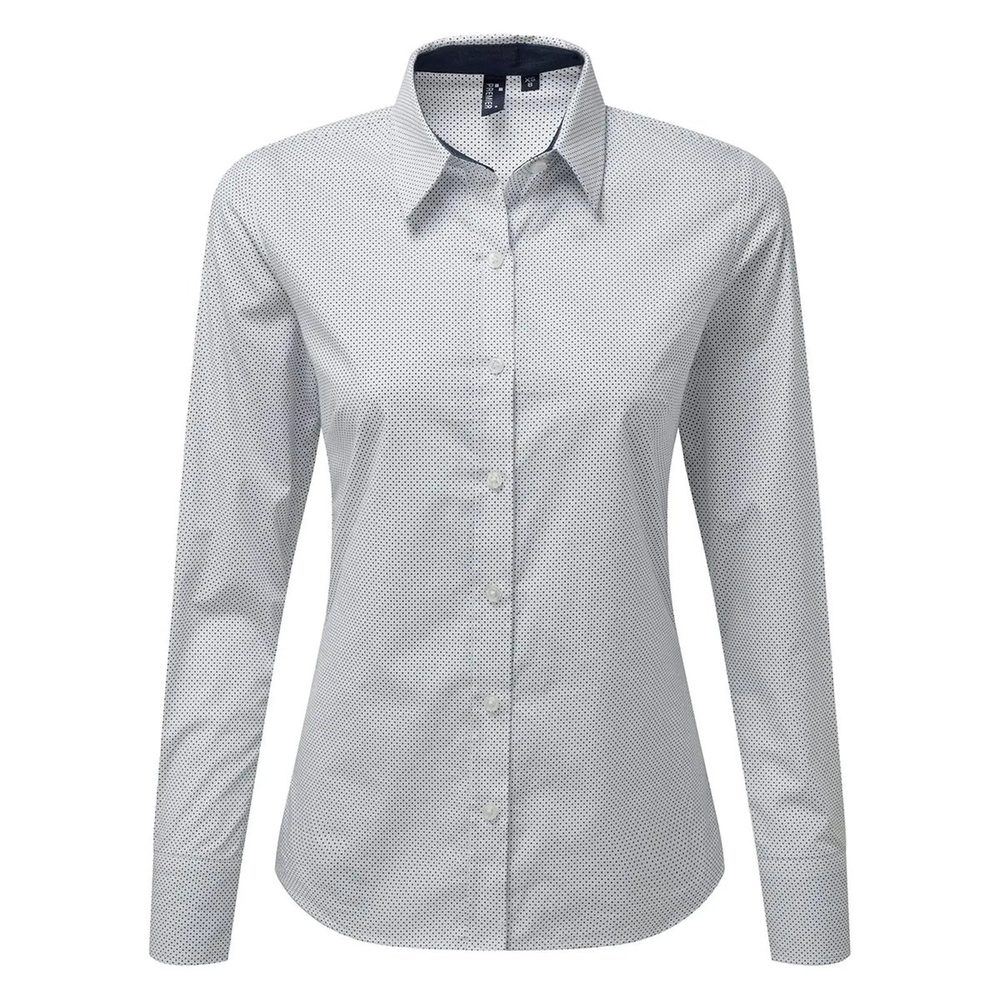 [PR359-DOTS-L] (PR359) Women's Denim-Pindot Long Sleeve Shirt (L, Dots)