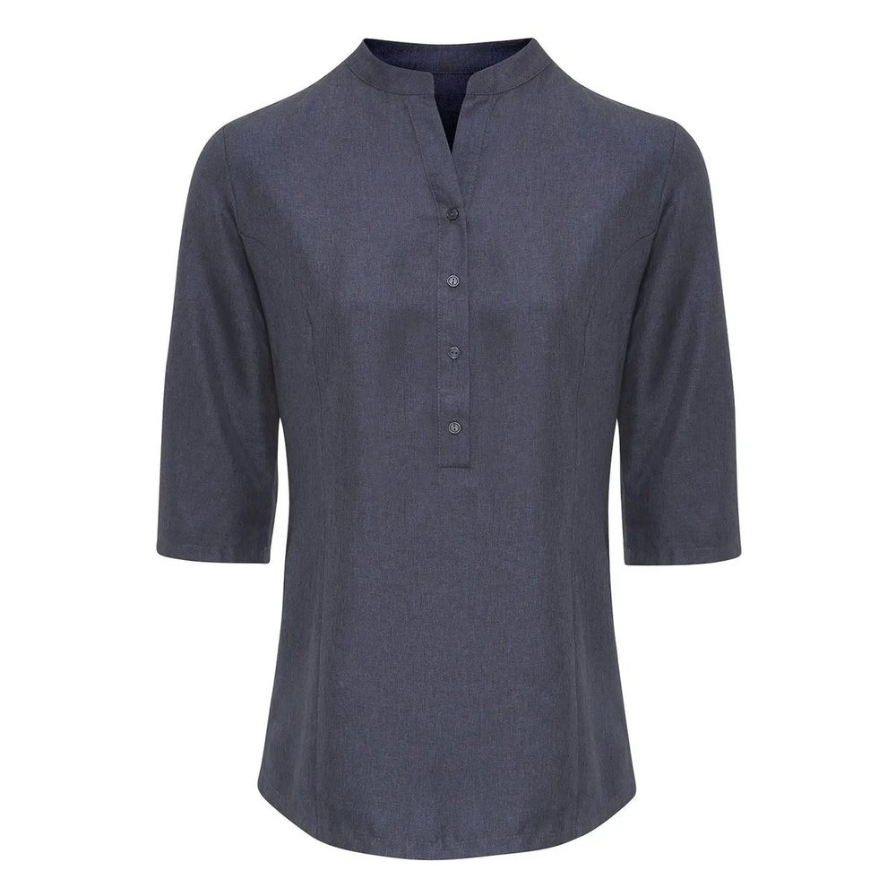 [PR685-BKHE-3XL] (PR685) Verbena Linen Look Button Up Beauty Tunic (3XL, Black Heather)
