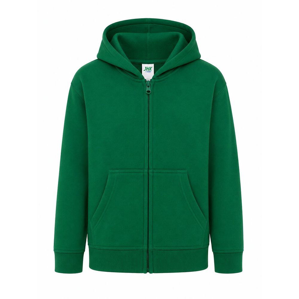 [BSSWRKHOOD240KG1/2] (SWRKHOOD240) Felpa Bambino Cappuccio E Zip Leggera French Terry (1/2, Kelly Green)