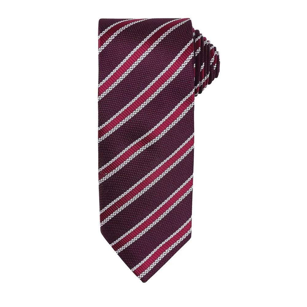 [PR783-AUBU-UNICA] (PR783) Waffle Stripe Tie (Aubergine / Burgundy)