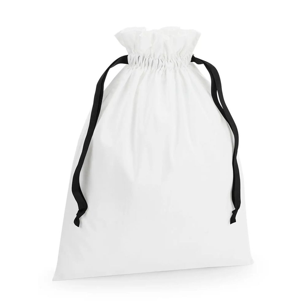 [W121L-SWHB-UNICA] (W121L) Cotton Gift Bag With Ribbon Drawstring (Soft White / Black)