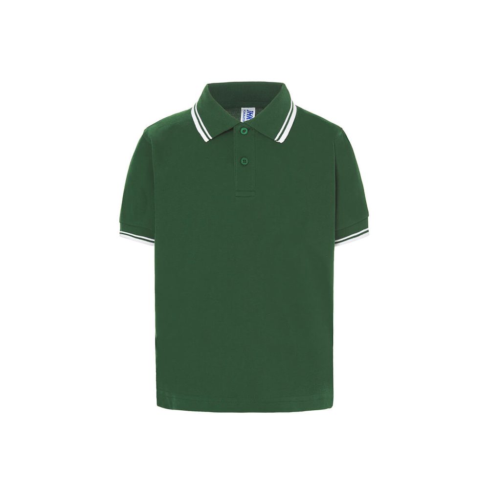 [PKID210BGWH12-14] (PKIDCTR) Polo Bambino Manica Corta Regular Contrast (12/14, Bottle Green / White)