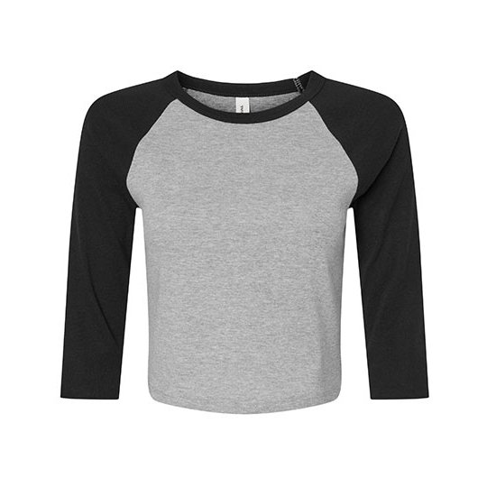 [1000358867] (1200) Women´s Micro Rib 3/4 Raglan Baby Tee [BL1200] (XS, Athletic Heather / Black)