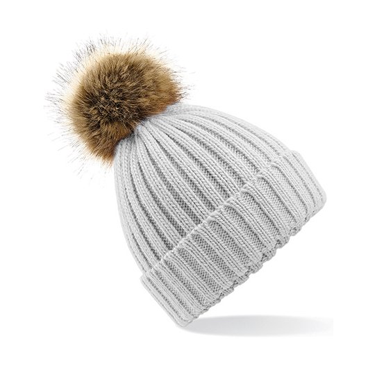 Faux Fur Pop Pom Chunky Beanie
