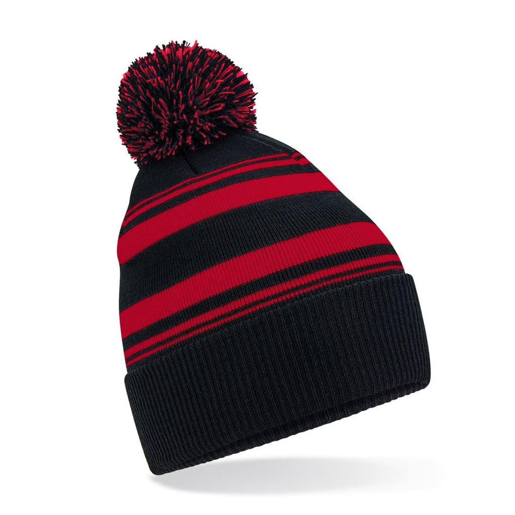 [1000353952] (B473R) Striped Fan Beanie [CB473R] (Black / Classic Red)