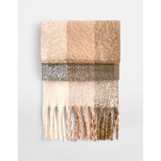 [1000411779] (B494R) Fluffy Check Scarf [CB494R] (Brown Check)