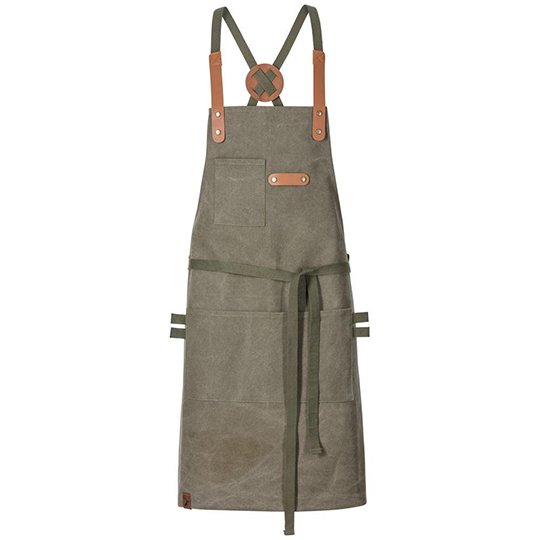 [1000307169] (28514) Bib Apron Canvas With Decorative Label [EX285] (Olive)