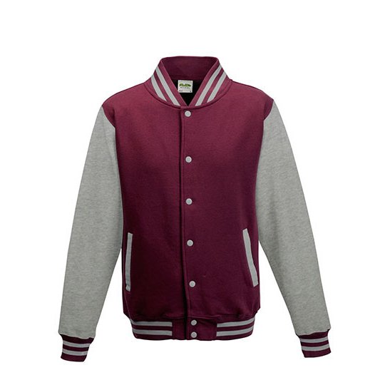 [1000081217] Varsity Jacket [JH043] (XS, Burgundy / Heather Grey)