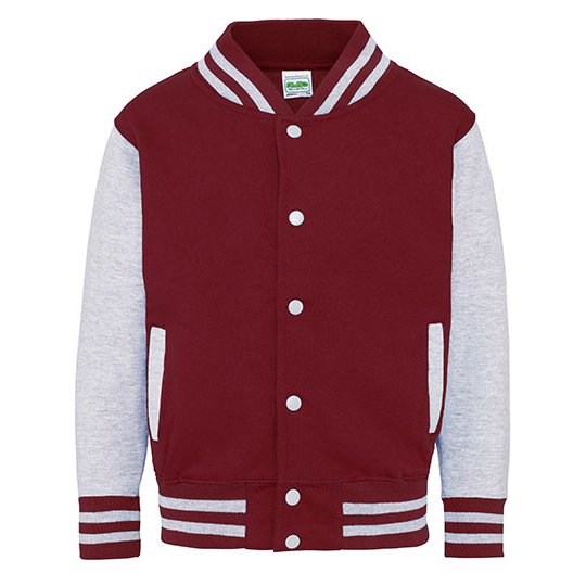 [1000081325] (JH043J) Kids´ Varsity Jacket [JH043K] (3/4 (XS), Burgundy / Heather Grey)