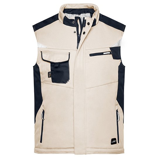 [1000318533] Craftsmen Softshell Vest -STRONG- [JN825] (XS, Stone / Black)