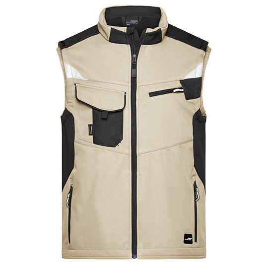 [1000318713] Workwear Softshell Vest -STRONG- [JN845] (XS, Stone / Black)