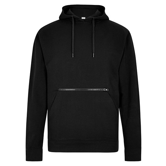 [1000387512] (KK338) Regular Fit Pique Hoodie with Zipped Pocket [K338] (S, Black)