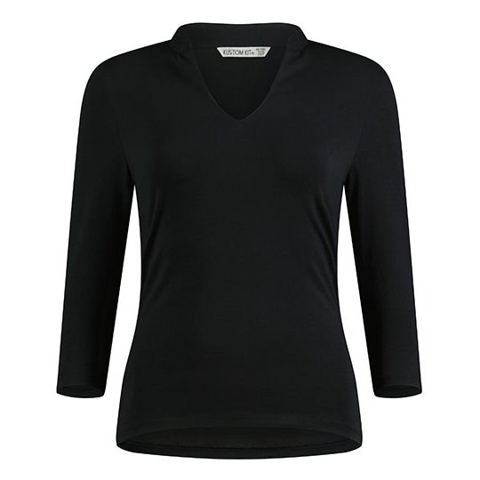 [1000340608] (KK785) Regular Fit Mandarin Collar Top 3/4 Sleeve [K785] (XS/S (8-10), Black)
