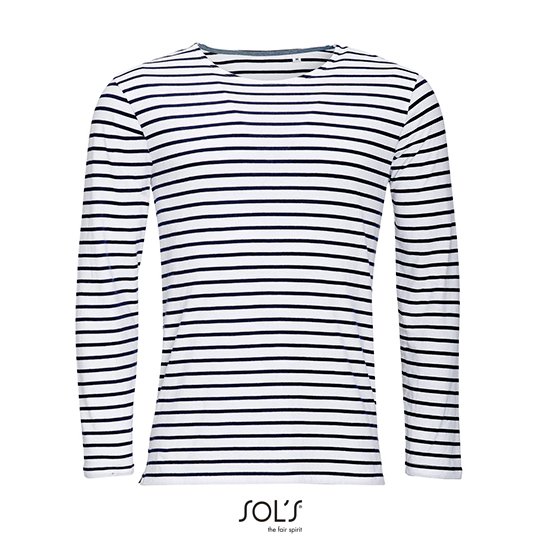 [1000112846] (01402) Men´s Long Sleeve Striped T-Shirt Marine [L01402] (S, White / Navy)