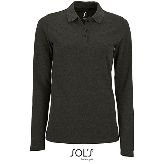 [1000233049] (02083) Women´s Long-Sleeve Piqué Polo Shirt Perfect [L02083] (S, Charcoal Melange)