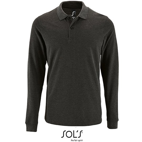 [1000232989] (02087) Men´s Long-Sleeve Piqué Polo Shirt Perfect [L02087] (S, Charcoal Melange)