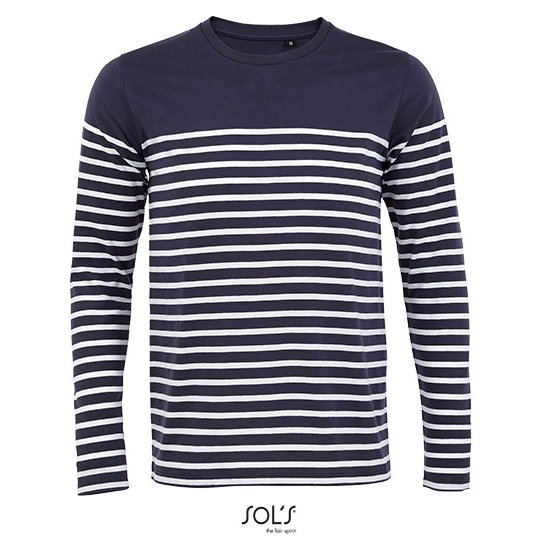[1000302357] (03099) Men´s Long Sleeve Striped T-Shirt Matelot [L03099] (S, French Navy / White)