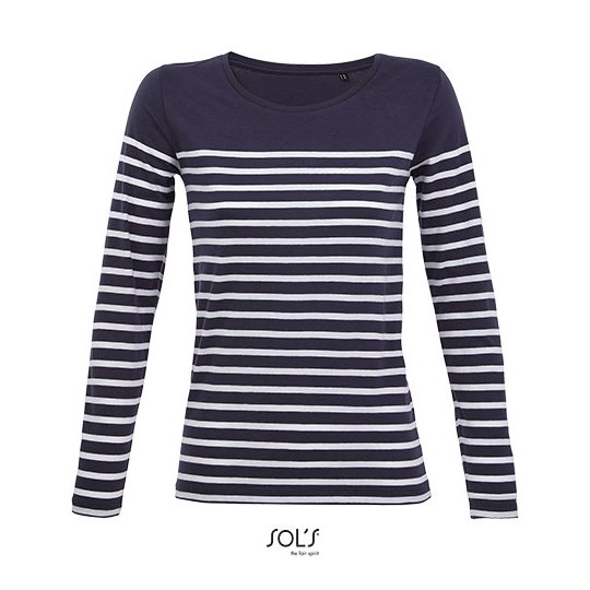[1000302341] (03100) Women´s Long Sleeve Striped T-Shirt Matelot [L03100] (S, French Navy / White)