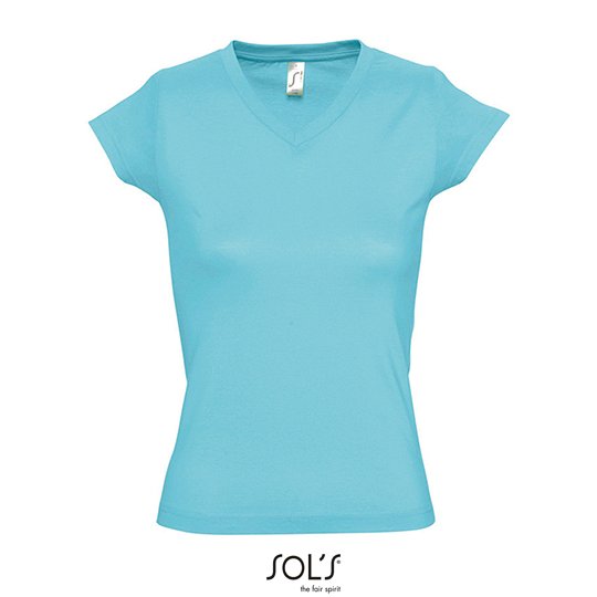 [1000115941] (11388) Women´s V-Neck-T-Shirt Moon [L156] (S, Atoll Blue)