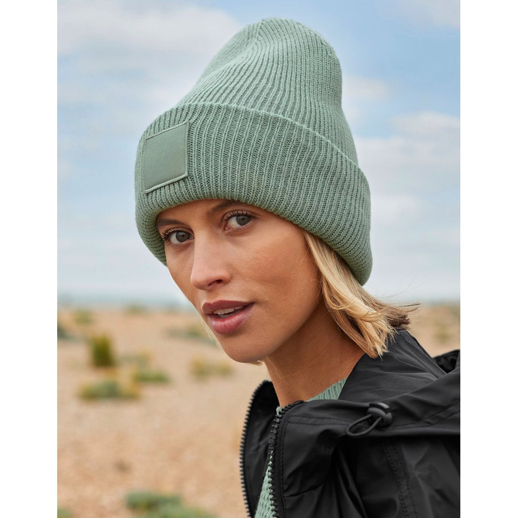 [CB336R] Deep Cuffed Tonal Patch Beanie