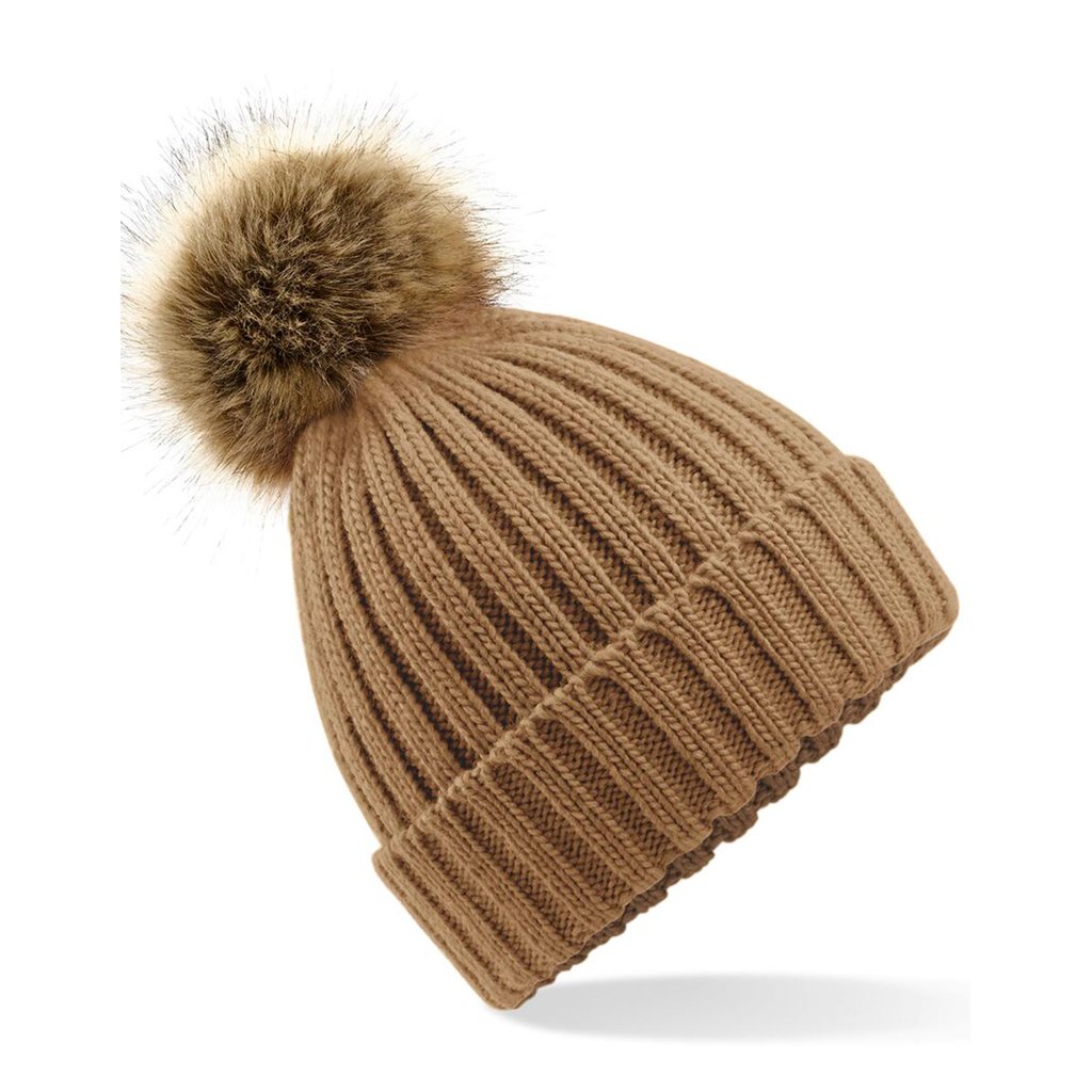 [CB412] Faux Fur Pop Pom Chunky Beanie