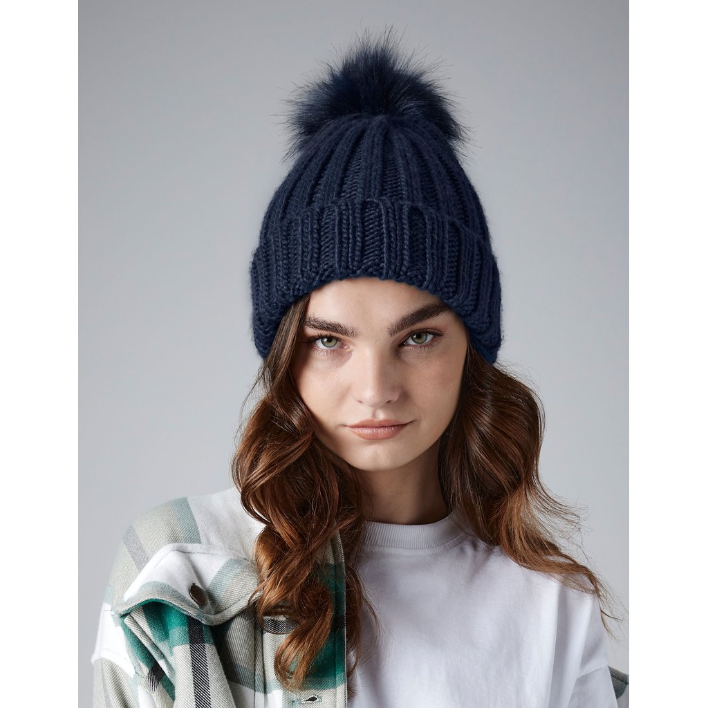 [CB413] Verbier Faux Fur Pop Pom Chunky Beanie