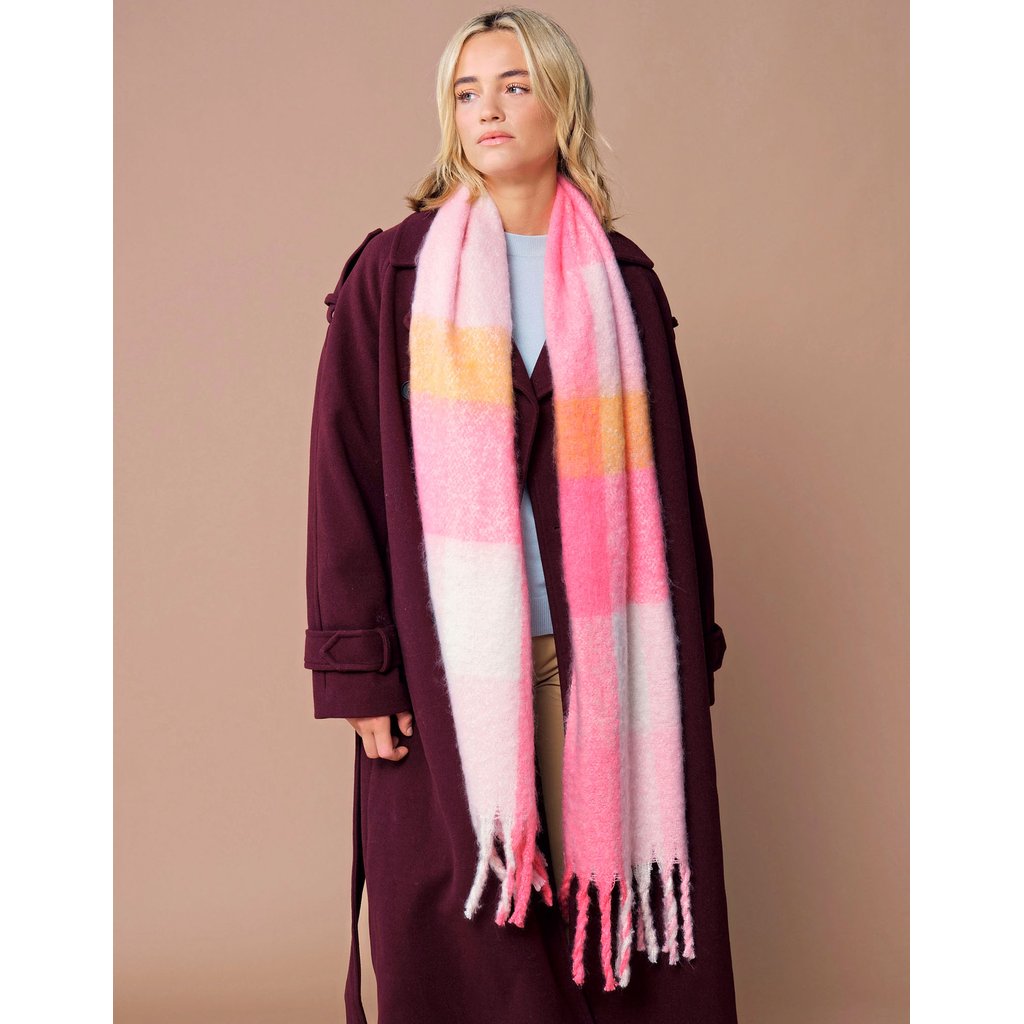 [CB494R] Fluffy Check Scarf