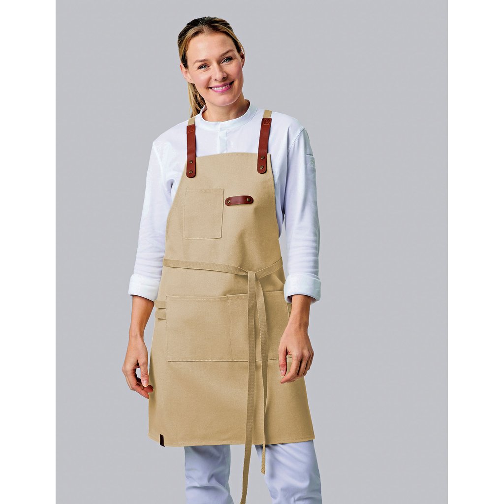 [EX285] Bib Apron Canvas With Decorative Label
