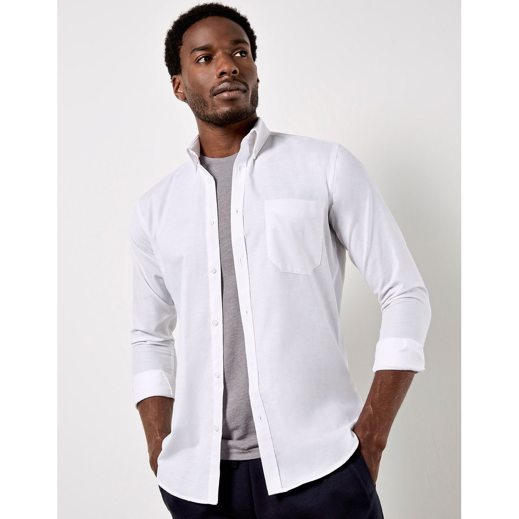 [K184] (KK184) Men`s Slim Fit Workwear Oxford Shirt Long Sleeve