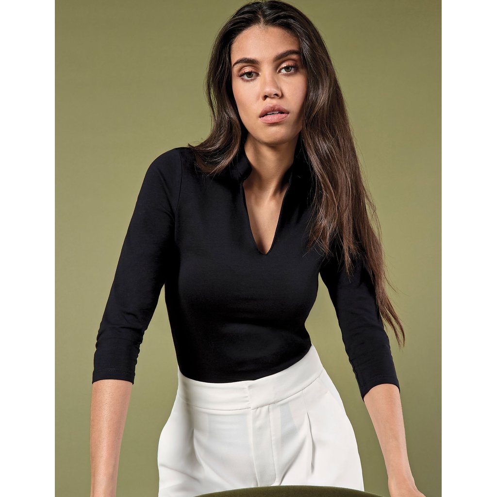 [K785] (KK785) Regular Fit Mandarin Collar Top 3/4 Sleeve [K785]