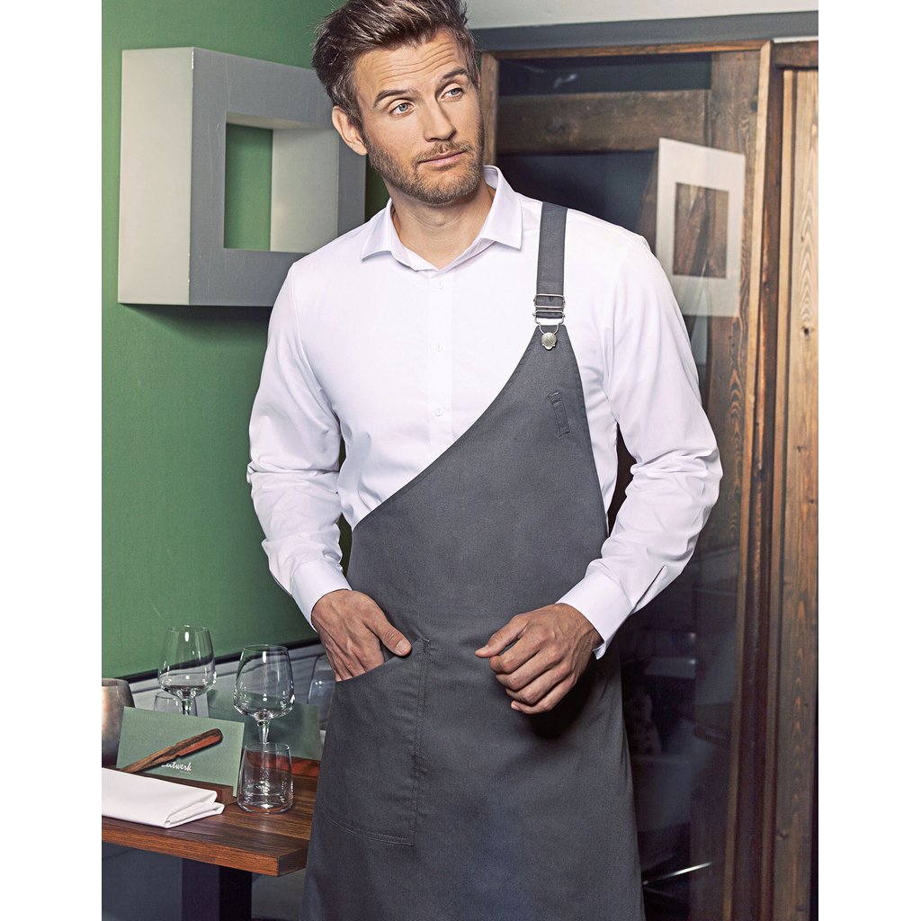 [KY118] (LS 36) Asymmetrical Bib Apron Classic With Pocket