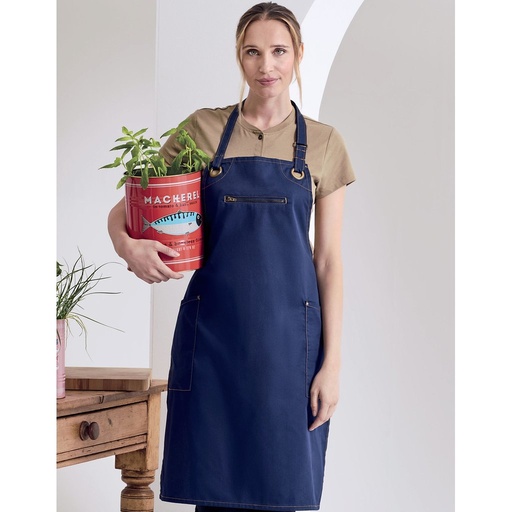 [PW121] (PR121) 'Barley' Contrast Stitch Sustainable Bib Apron [PW121]