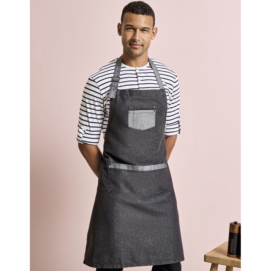 [PW127] (PR127) Domain Contrast Denim Bib Apron [PW127]