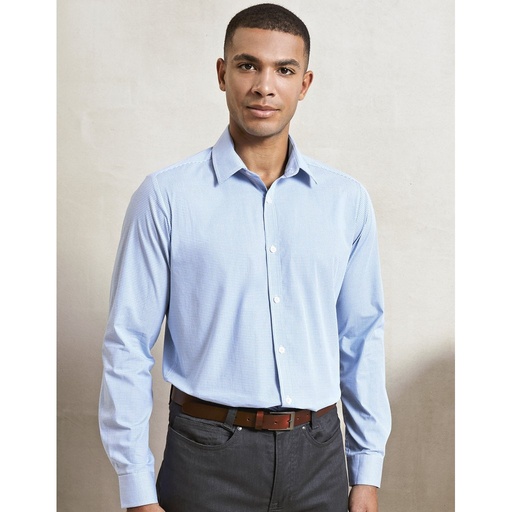 [PW220] (PR220) Men´s Microcheck (Gingham) Long Sleeve Cotton Shirt [PW220]