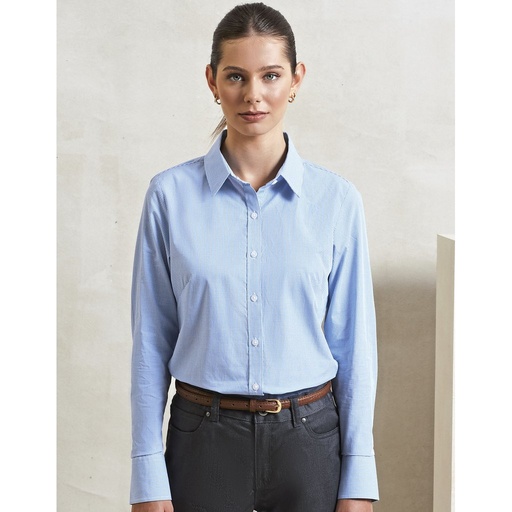 [PW320] (PR320) Women´s Microcheck (Gingham) Long Sleeve Cotton Shirt [PW320]